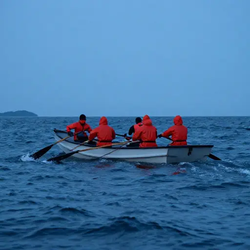 水手们在汹涌的海浪中搏斗了几个小时才到达安全地带。