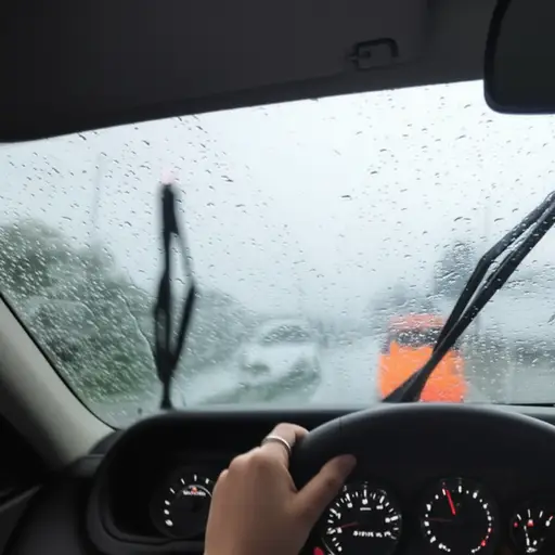 在大雨里开车不戴眼镜是很危险的。