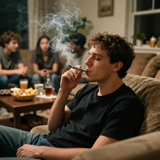 他在派对上偷偷抽了点大麻。
