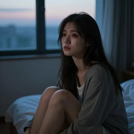 哭了一整夜后，她的眼睛肿得非常厉害。