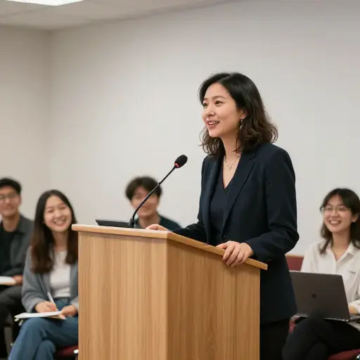 她以一些幽默的开场白开始了她的演讲。