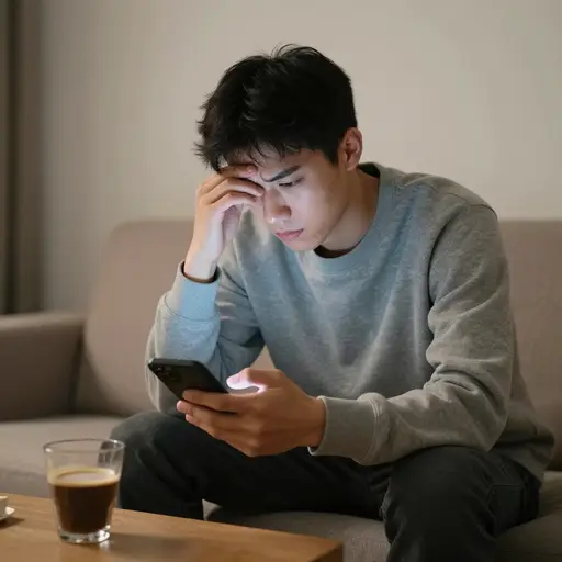 读了自己在愤怒之下发出的伤人信息后，他感到一阵突如其来的内疚。