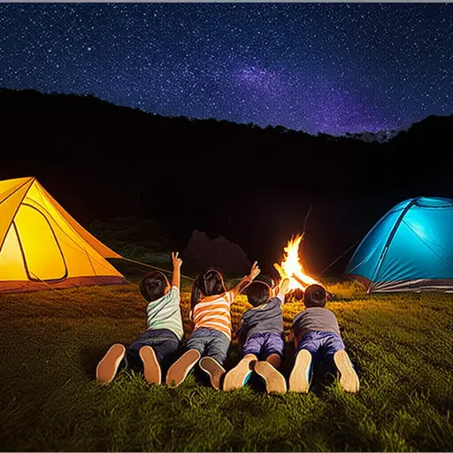 孩子们在露营时数着天上的星星。