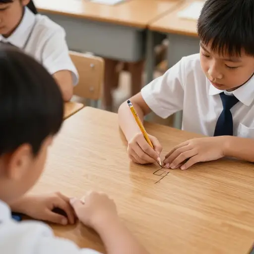 孩子们经常在学校课桌上刻他们的首字母。