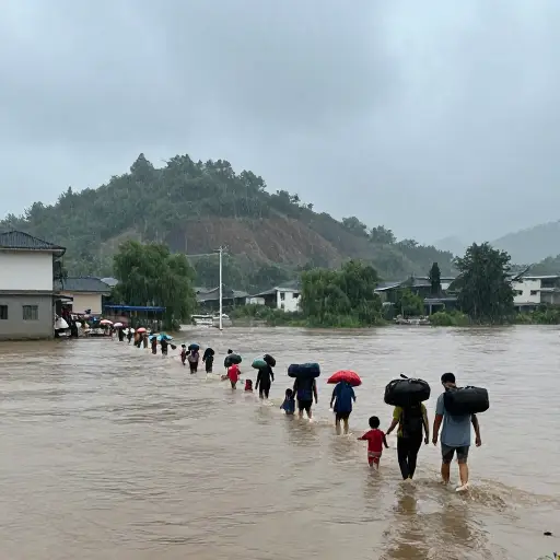 洪水预警发布后，居民必须紧急转移到高地。