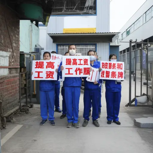 工人们要求提高工资和改善工作条件。