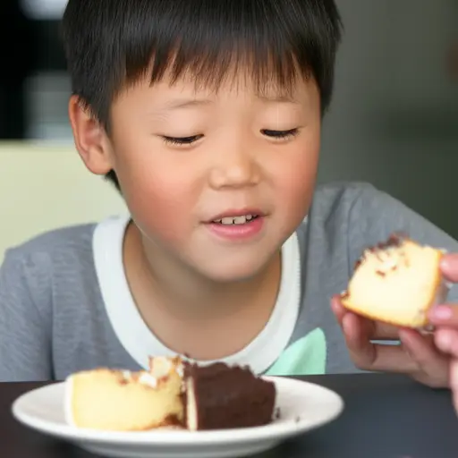 “你要再来一块蛋糕吗？”“嗯嗯，”他点头同意了。