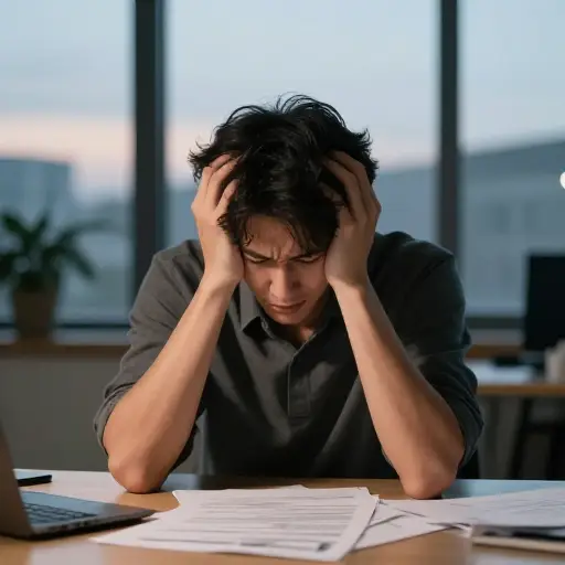 当他意识到自己的错误时，他感到非常焦虑。