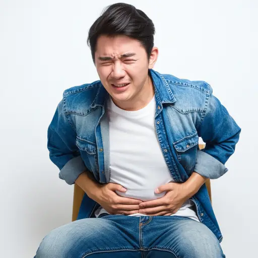 我胃疼。