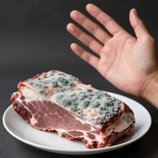 别吃那块肉；它已经变质了。