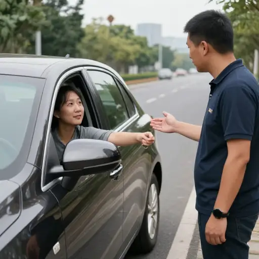 那位驾车者停下来问路。