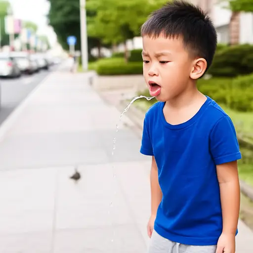 小男孩朝地上吐了一口唾沫。