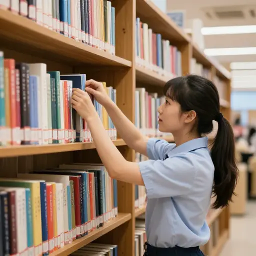 图书管理员按流派将新书排列在书架上。