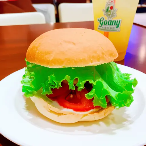 我午餐吃了一个加生菜和番茄的汉堡。