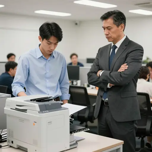 他把办公室打印机的纸盒藏起来当恶作剧，这种幼稚的行为让他收到了正式警告。