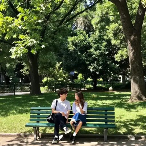 我们在公园长椅上休息。