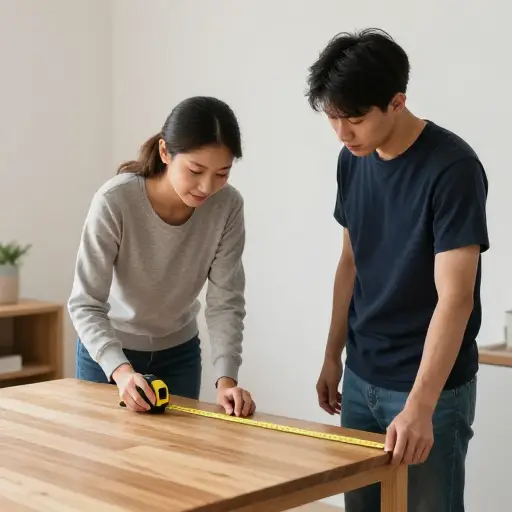 “这张桌子放得下这里吗？”“我不知道——我们量一下吧。”