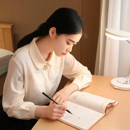 她正在努力学习，目标是考上理想的大学。