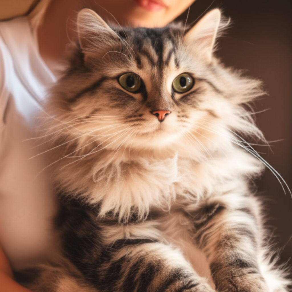 猫舒服地依偎在主人怀里。