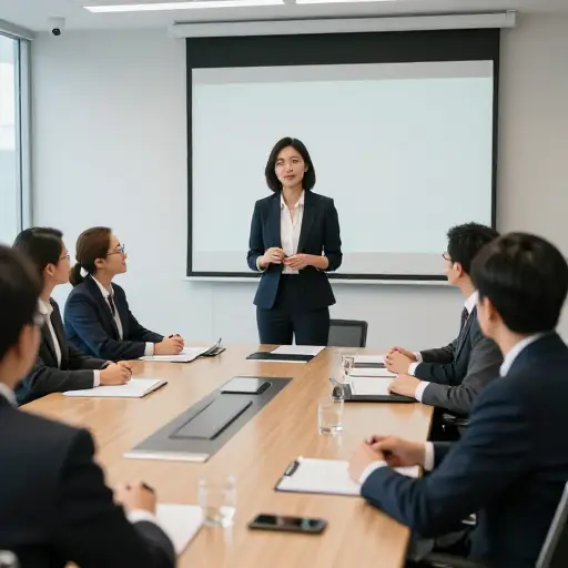 她自信的举止给商务会议上的每个人留下了深刻印象。