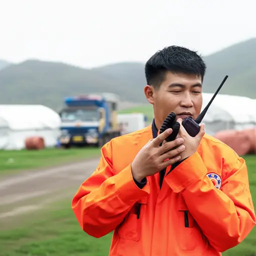 救援队通过无线电设备与基地保持联系。