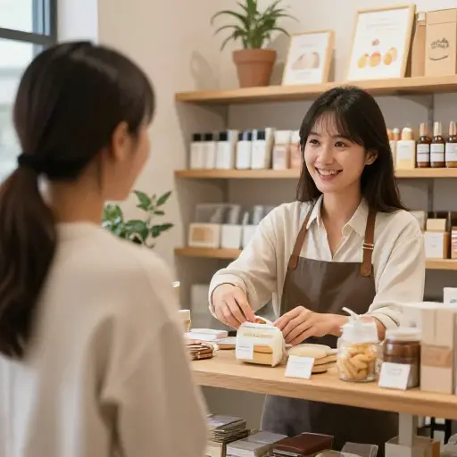 作为一个小企业零售商，她专注于提供个性化的客户服务。