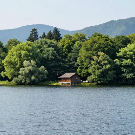 游客住在湖边的一个小木屋里，景色令人叹为观止。