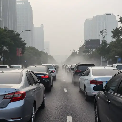 有很多交通堵塞，因此空气污染严重。