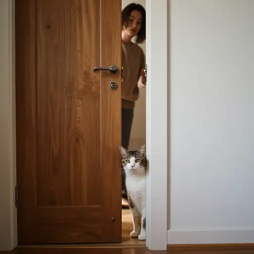 她故意让门开着，以便让猫进来。