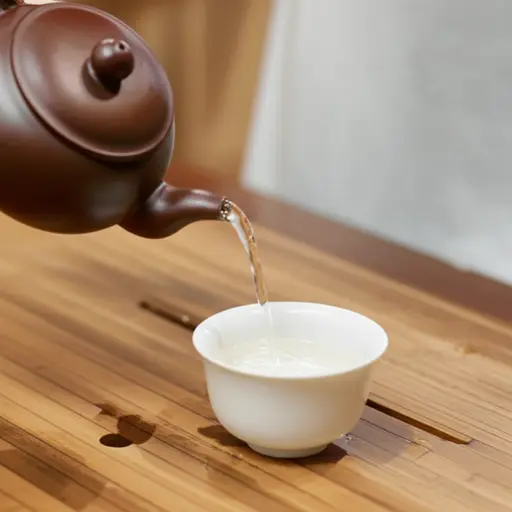 请把茶慢慢倒入杯中，不要溅出来。