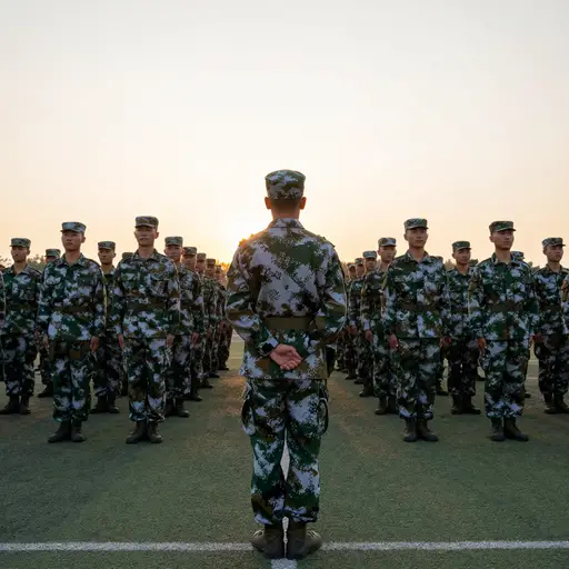 军事训练旨在向新兵反复灌输坚定不移的忠诚与纪律。