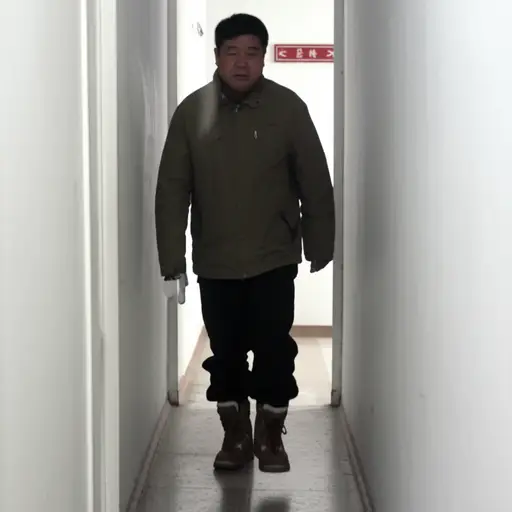 那个穿着笨重靴子的男人在走廊上笨拙地走着。
