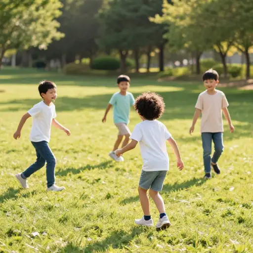 孩子们在外面阳光下玩耍。