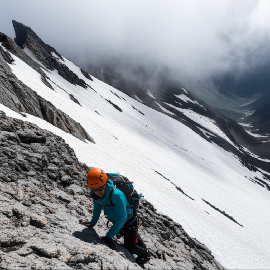 登山者正在攀登陡峭的山坡。