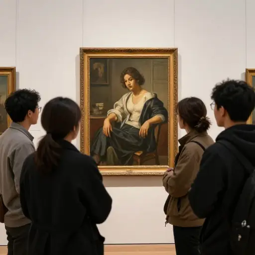 我们在画廊里讨论一幅画的主题人物。