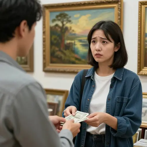 她在付钱给他，但不足以购买原作。