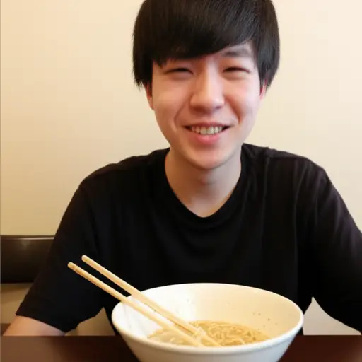 他几分钟就吃完了一整碗面条。