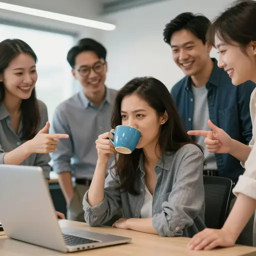 她只用那只缺了口的蓝色马克杯喝咖啡的怪癖逗乐了办公室里的每个人。