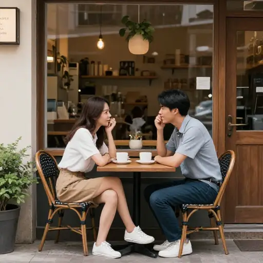 我们第一次约会是在一家小咖啡馆。