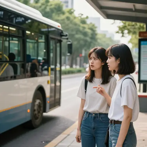 她没赶上公交车，因为正在跟朋友聊天。