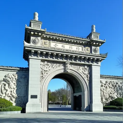博物馆的入口是一个装饰华丽的巨大拱门。