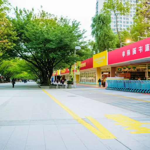 超市在公园的对面。
