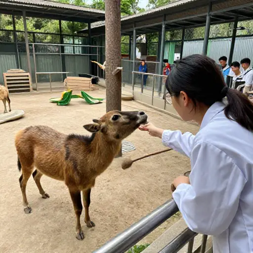 在动物园里，科学家研究动物的行为，以了解它们生存所需。