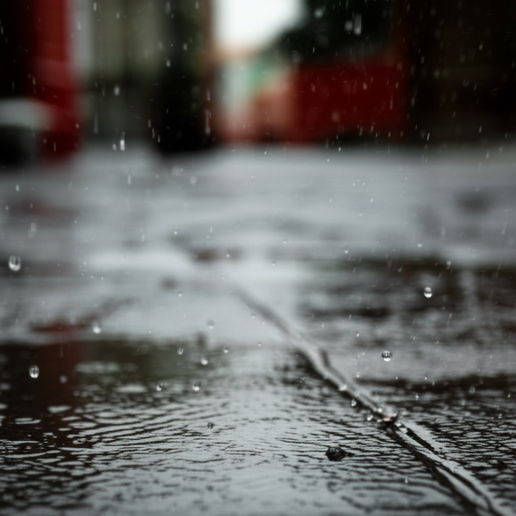 雨水在地面上形成了水洼。