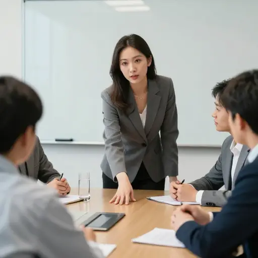会议期间，她轻轻敲了敲桌子以引起我们的注意。