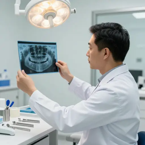 牙医在手术前查看了X光片。