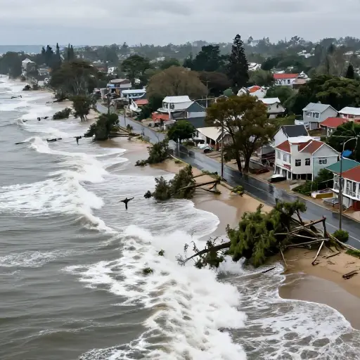 海啸摧毁了整个沿海城镇。