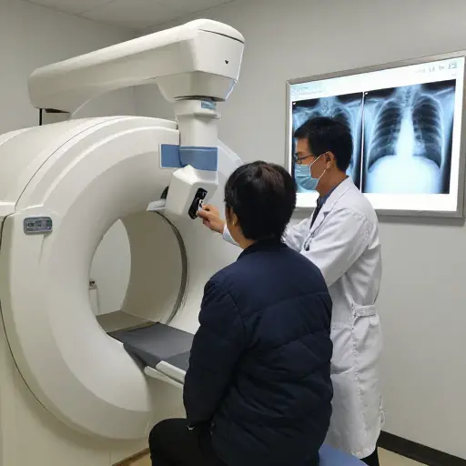 医生用X光检查了她的肺。