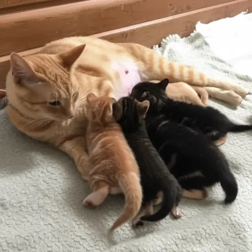这只母猫正在给小猫喂奶。