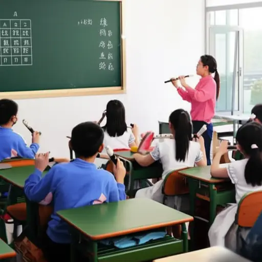 学校音乐课上，我们学习了如何演奏竖笛。